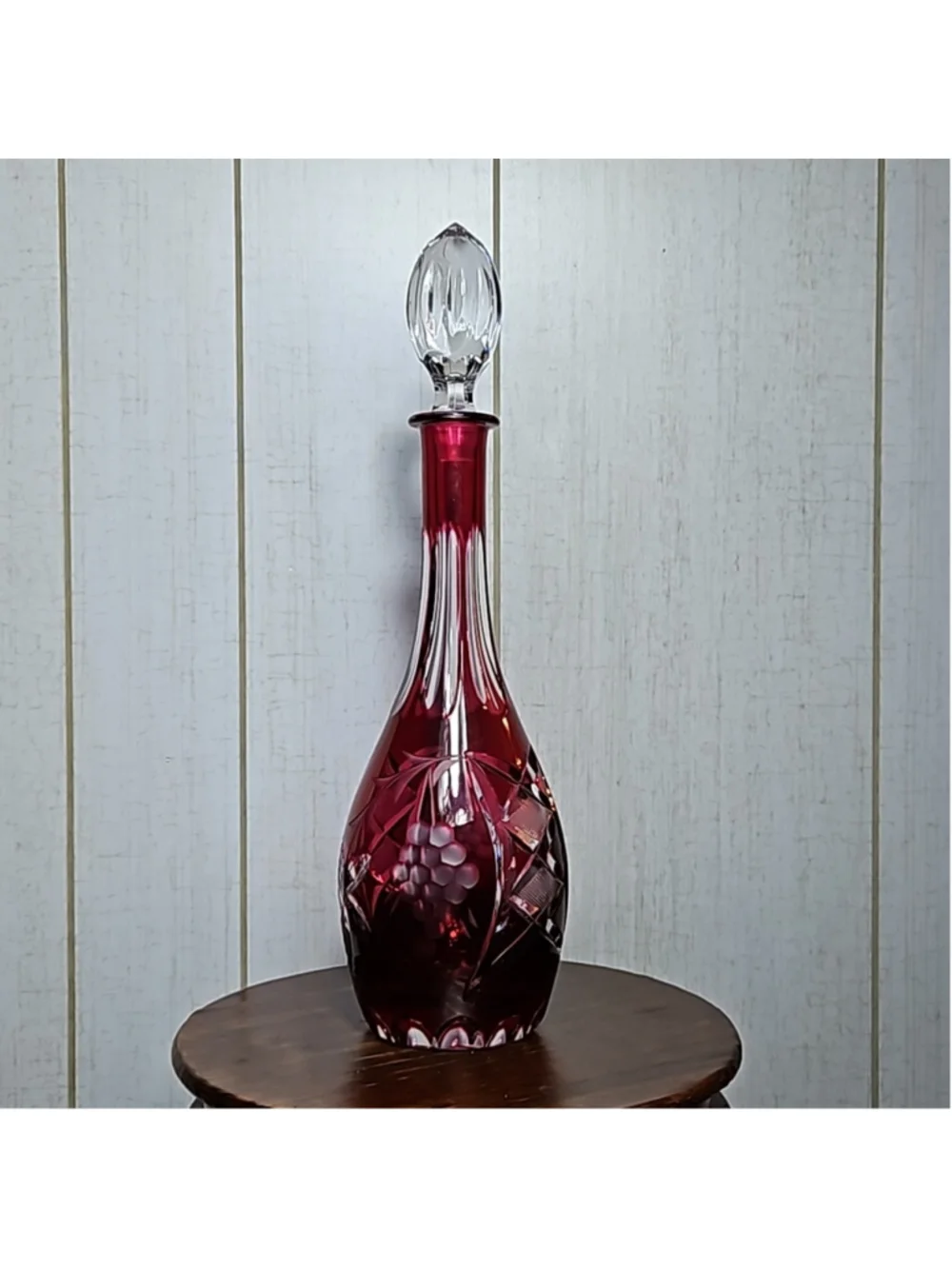 Natchtmann Bleikristall Crystal Germany Vintage Cranberry Cut Glass Decanter